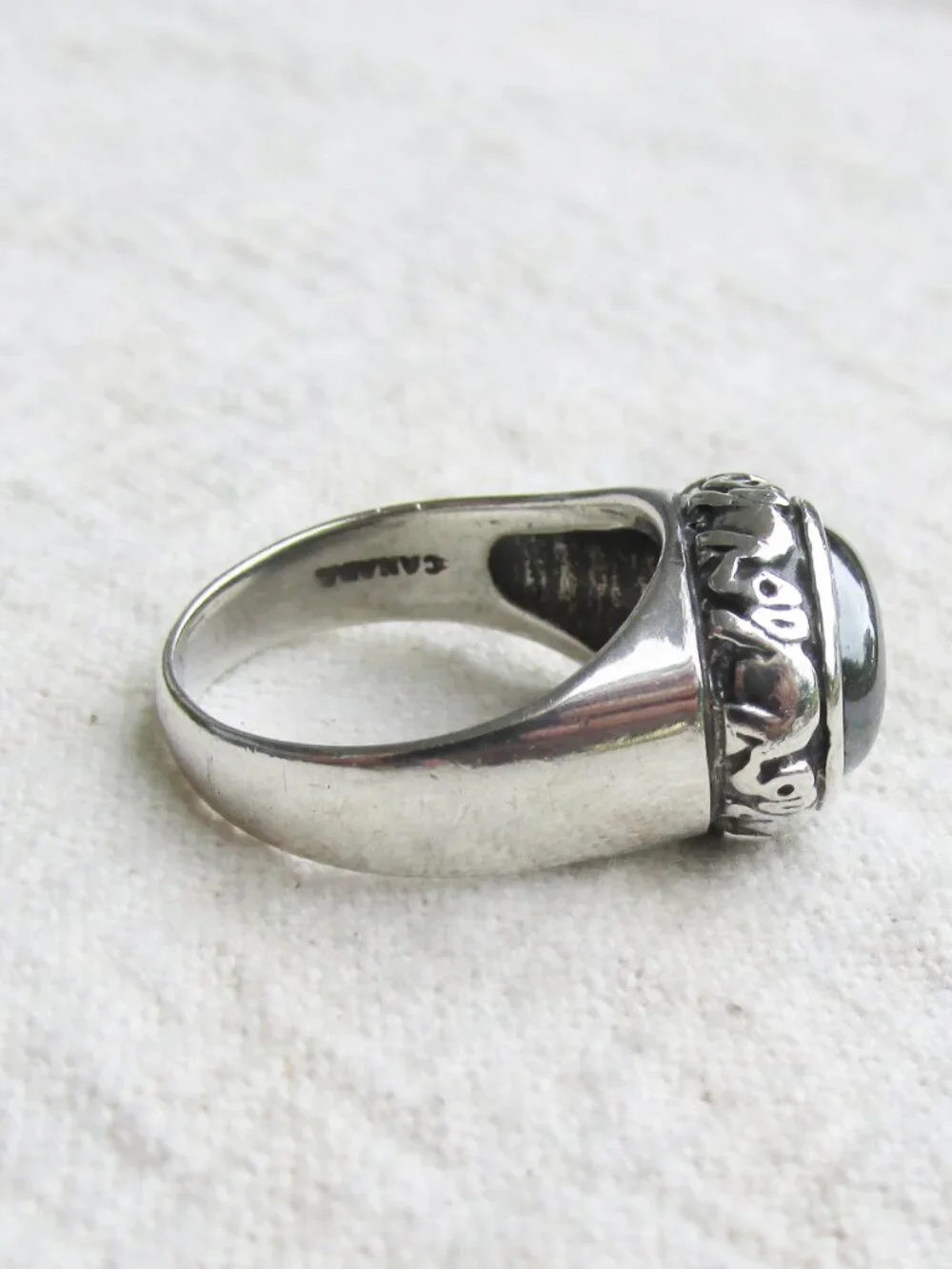 Vintage CHATEAU D'ARGENT Canada Sterling Silver Hematite Elephant Ring Sz 8